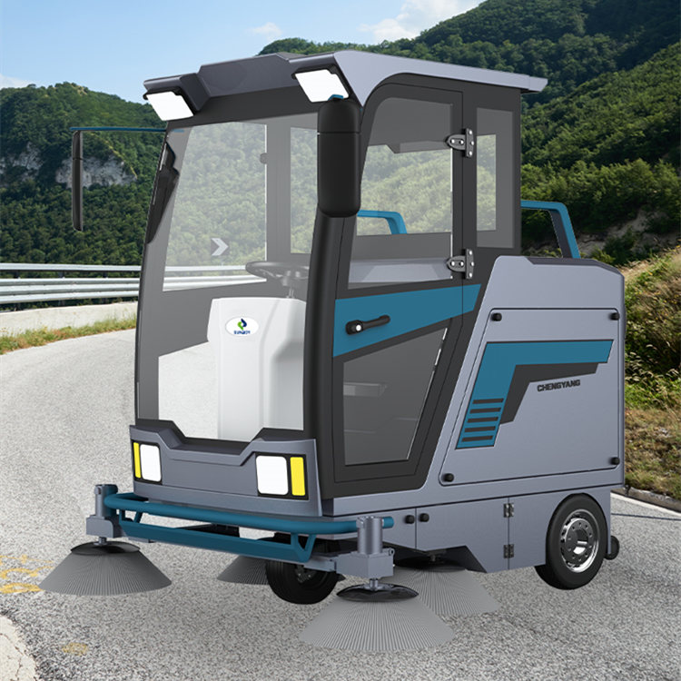 Fully Enclosed Electric Floor Sweeper Ride On Battery Street Cleaning Equipment